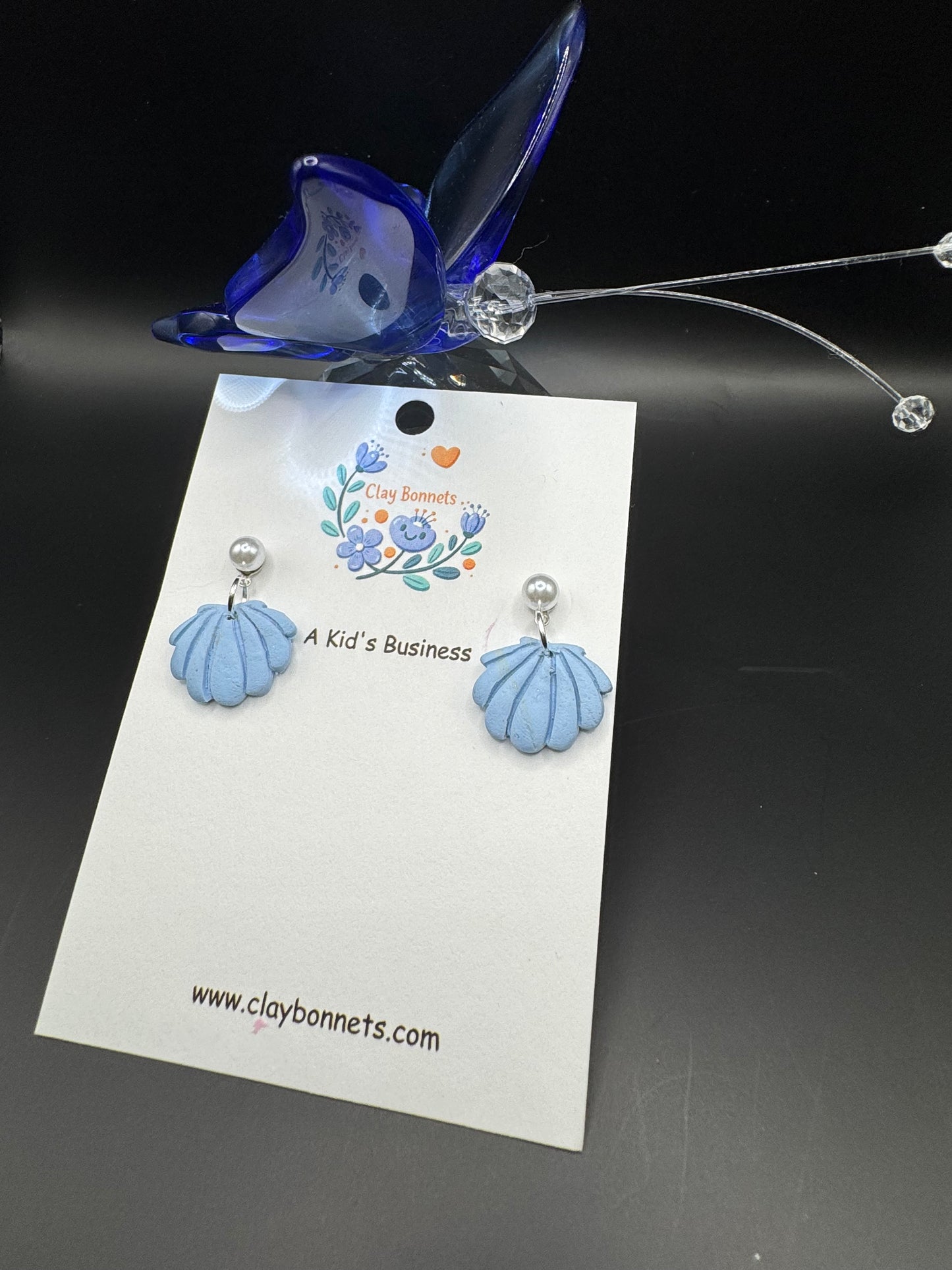 Pastel blue Seashell Clay Earrings