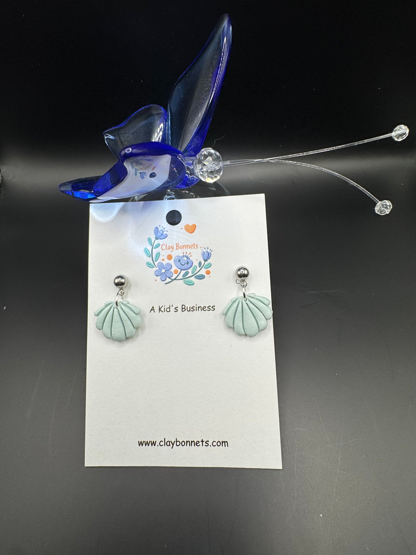 Pastel green Seashell Clay Earrings