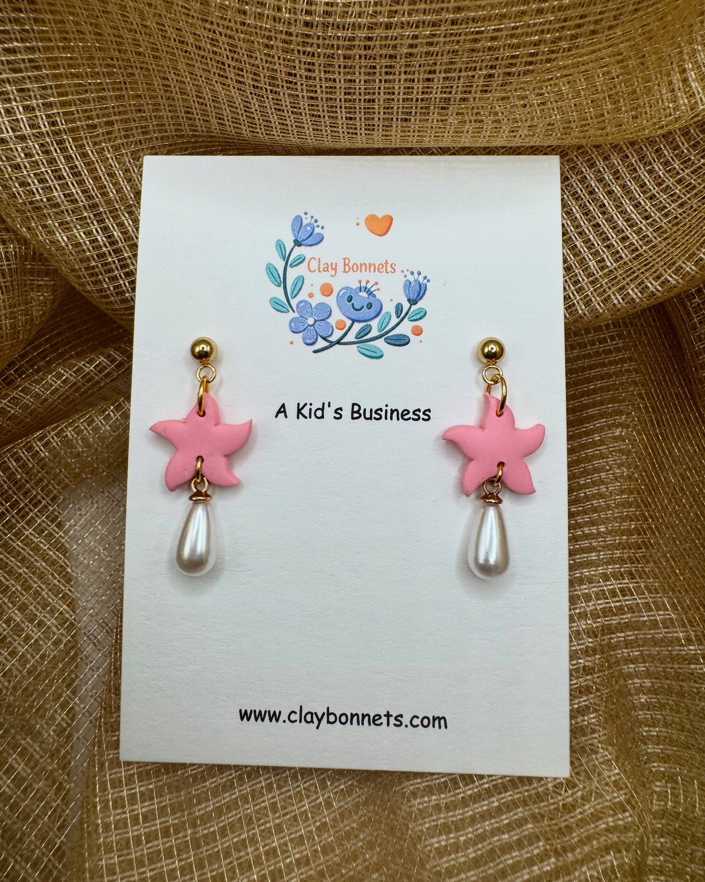 Pink Star Fish with Pearl Drops