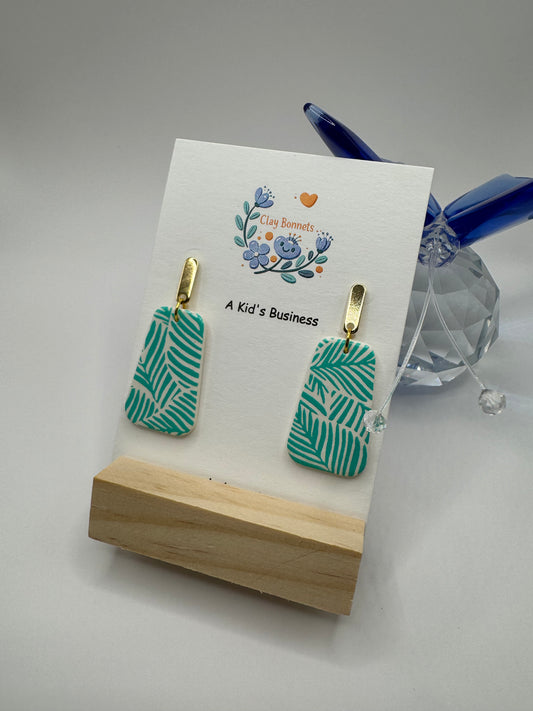 Minty Palm Leaf Clay Earrings