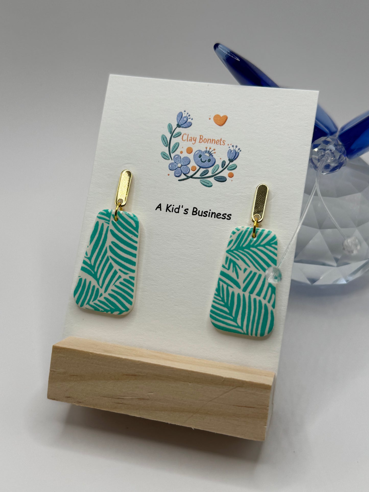 Minty Palm Leaf Clay Earrings