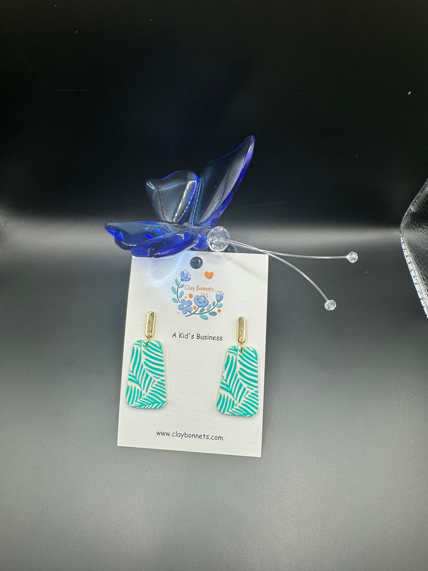 Minty Palm Leaf Clay Earrings