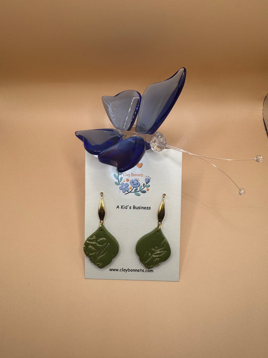 Olive green floral earrings